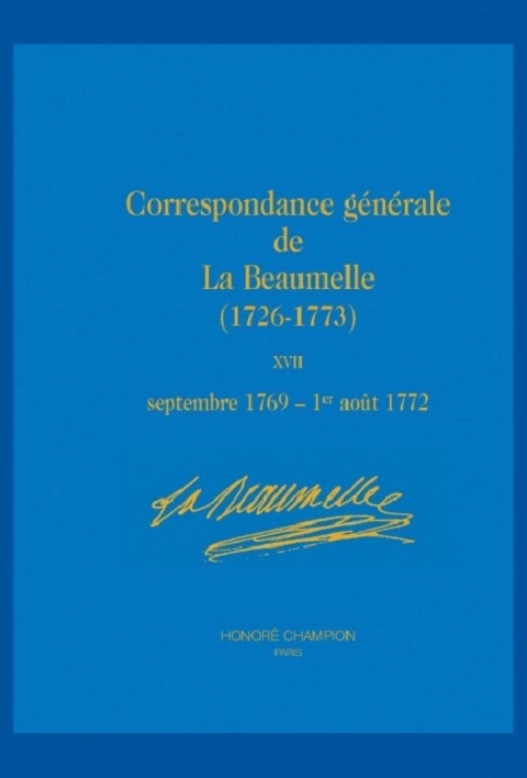 Première de couverture. Correspondance de La Beaumelle, tome 17.