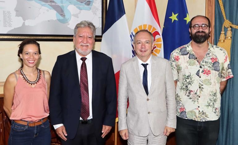 Le vice-président, Jean-Christophe Bouissou, a reçu à la Présidence ce mercredi matin, le président de l’École Pratique des Hautes Études (EPHE), Jean-Michel Verdier, et Olivier Pôté, directeur de l'écomusée Fare Natura.